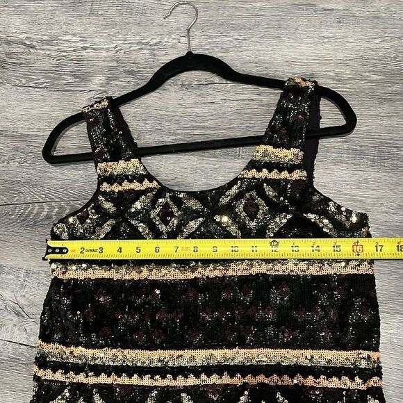 Free People NWT Metallic Geometric gold black blush Sequin Dress Xs/S ($350) - Picture 11 of 14